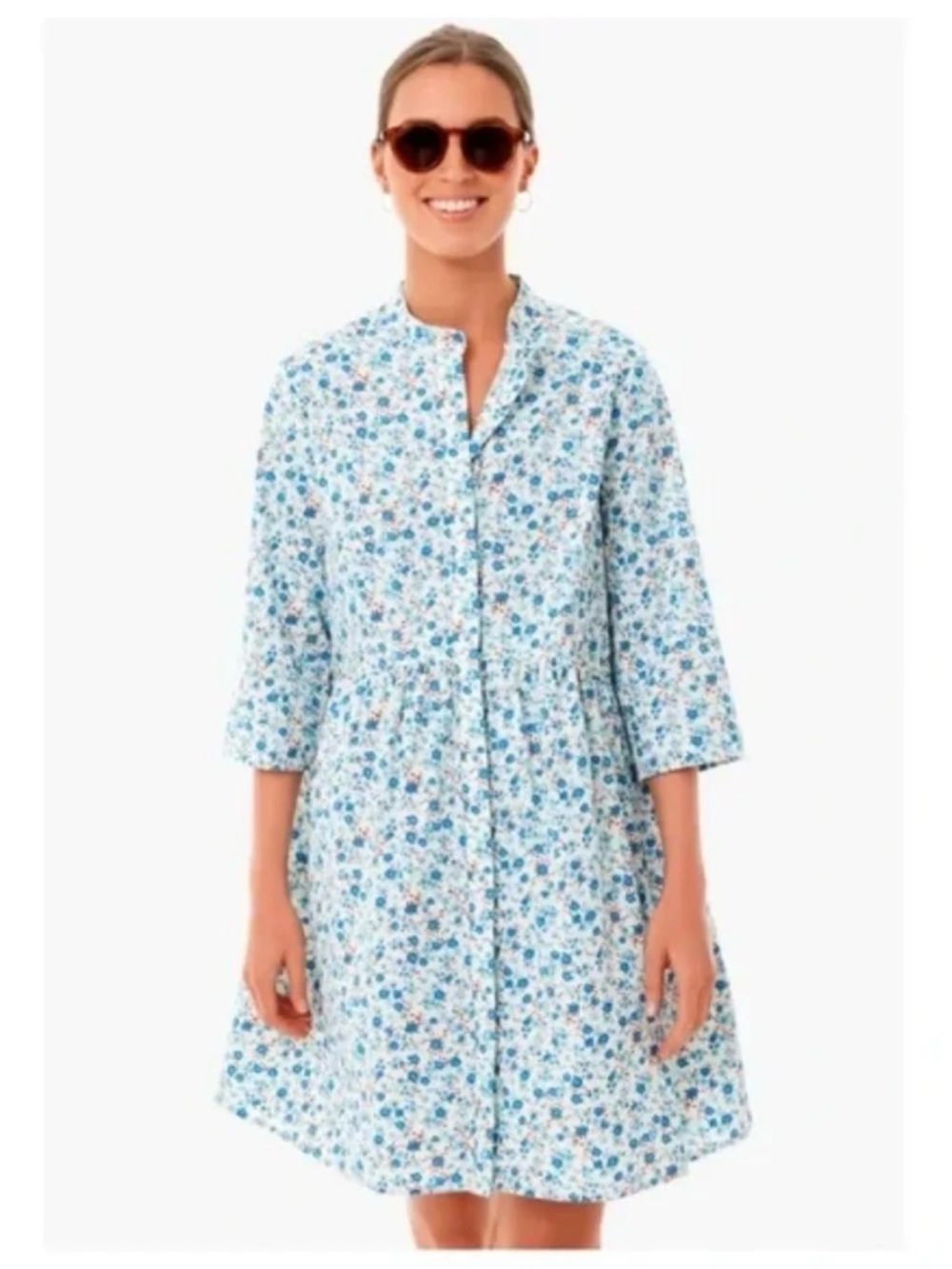 Tuckernuck Bluebell Floral Ditsy Calico Royal Shirt Dress NEW XS White Blue